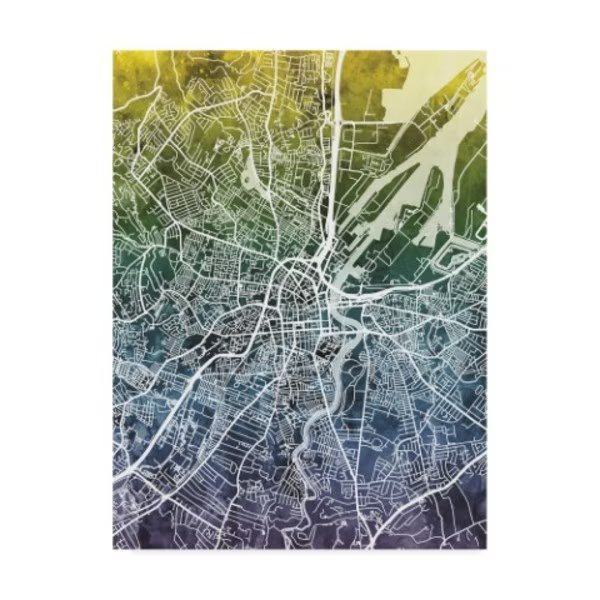 Michael Tompsett 'Belfast Northern Ireland City Map Blue Yellow' Canvas Art, 18x24, Trademark Fine Art, Mfr#: MT02359-C1824GG